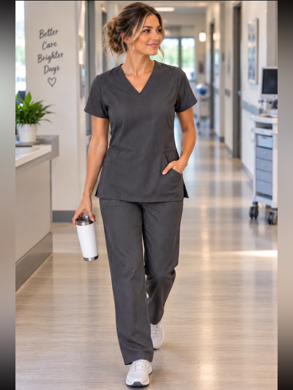 Figs Women's Charcoal Gray V-Neck Scrub Set